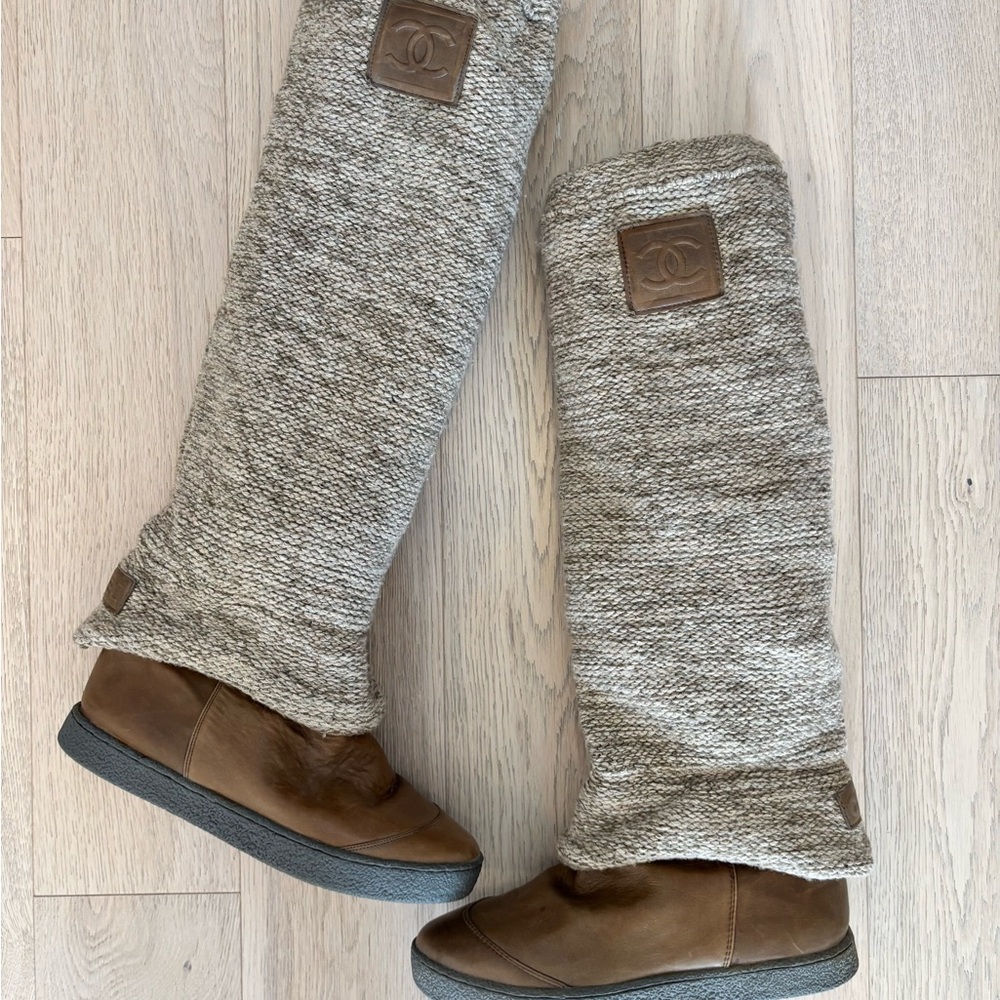 Chanel Rare Women’s High Wool And Leather Boots
